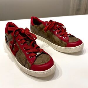Authentic Coach Porter Khaki Red Women's Sneakers Shoes FG1458‎ US Size 9.5 B